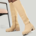 French Connection Womens Chunky Knee High Stretch Boots Stone