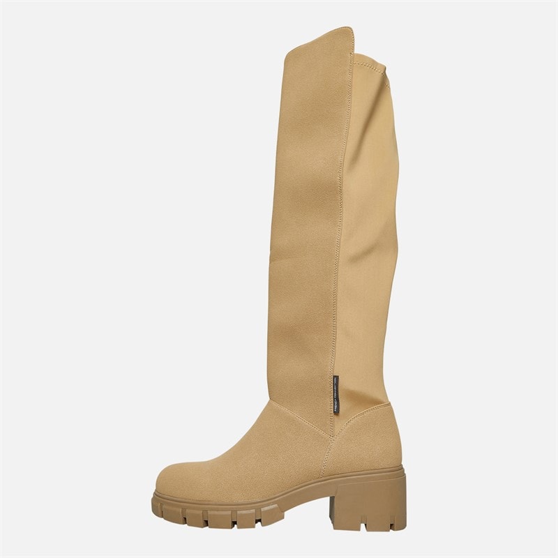 French Connection Womens Chunky Knee High Stretch Boots Stone - Image 2