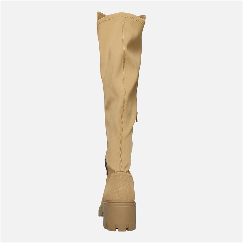 French Connection Womens Chunky Knee High Stretch Boots Stone - Image 4