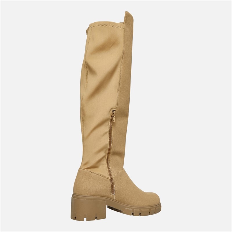 French Connection Womens Chunky Knee High Stretch Boots Stone - Image 5