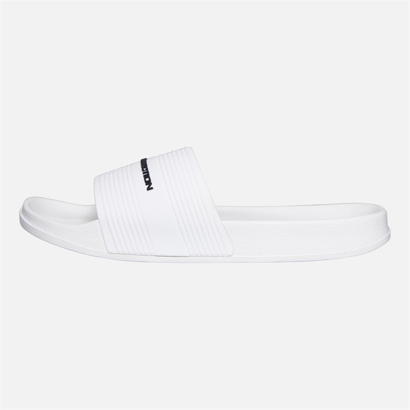 French Connection Mens Strap Sliders White/Black Logo - Image 2