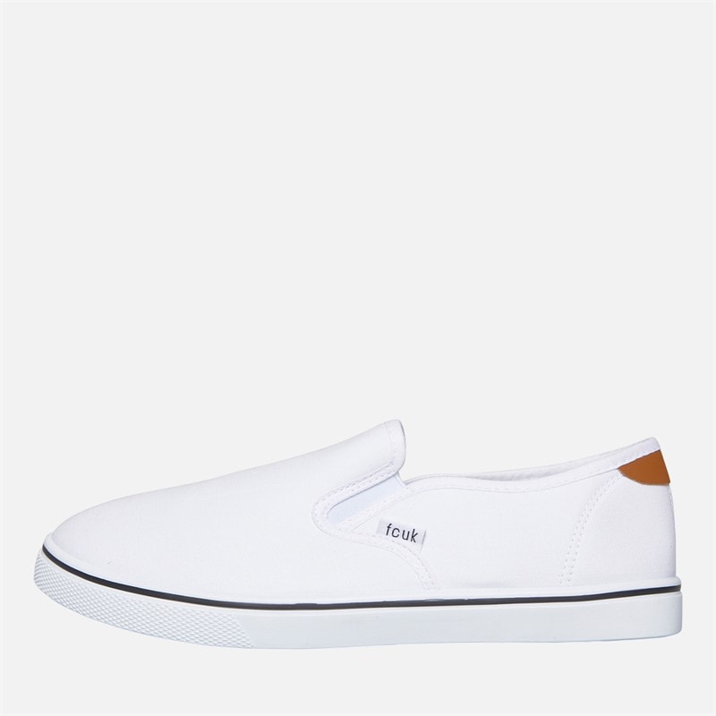 French Connection Mens FCUK Deck Slip On Canvas Pumps White/Tan At Heel - Image 1