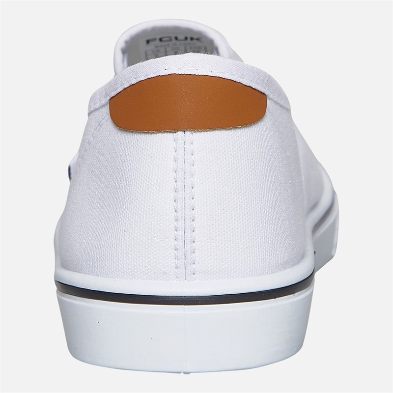 French Connection Mens FCUK Deck Slip On Canvas Pumps White/Tan At Heel - Image 3