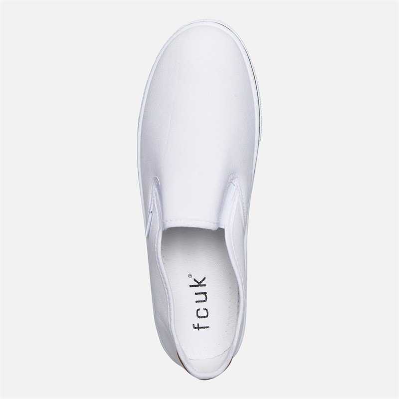 French Connection Mens FCUK Deck Slip On Canvas Pumps White/Tan At Heel - Image 4
