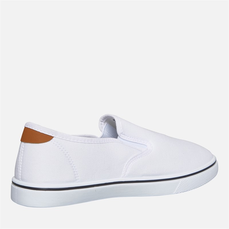 French Connection Mens FCUK Deck Slip On Canvas Pumps White/Tan At Heel - Image 5