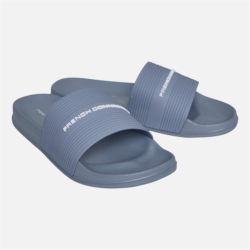 French Connection Mens Strap Sliders Light Blue/White Logo Lgt Blue/White Logo - Image 1