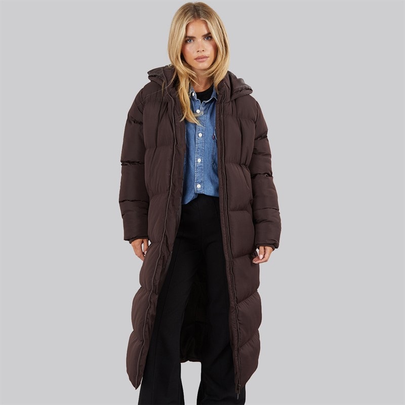 French Connection Womens Row Long Puffer Coat Chocolate - Image 1
