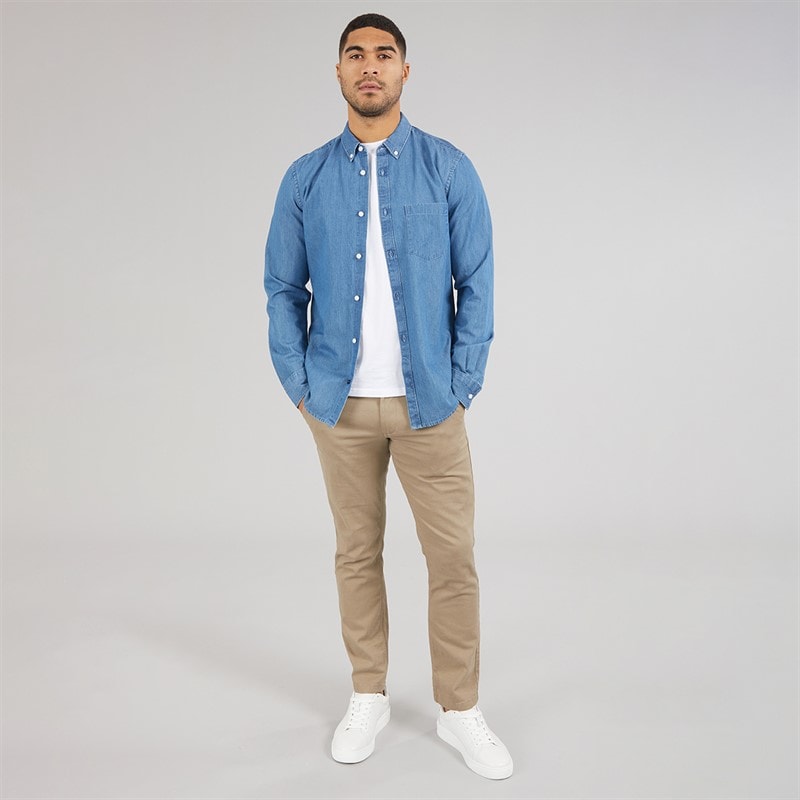 French Connection Mens Long Sleeve Denim Shirt Mid Wash - Image 4