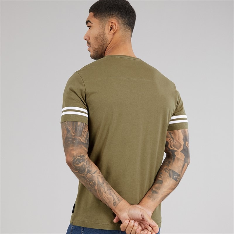 French Connection Mens Arm Stripes T-Shirt Light Khaki/White Lt Khaki/White - Image 2