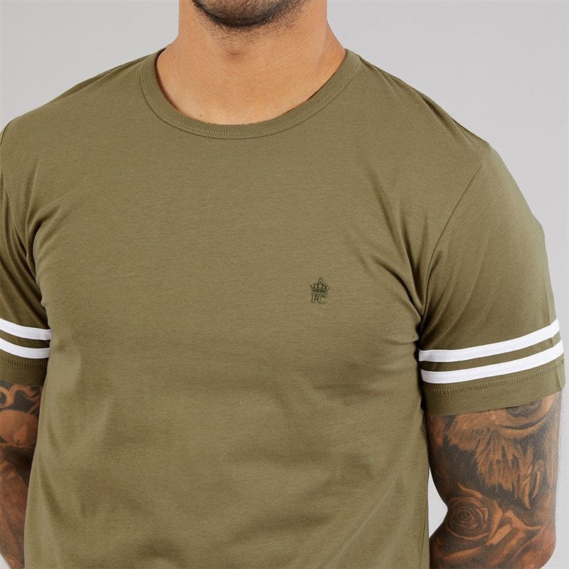 French Connection Mens Arm Stripes T-Shirt Light Khaki/White Lt Khaki/White - Image 3