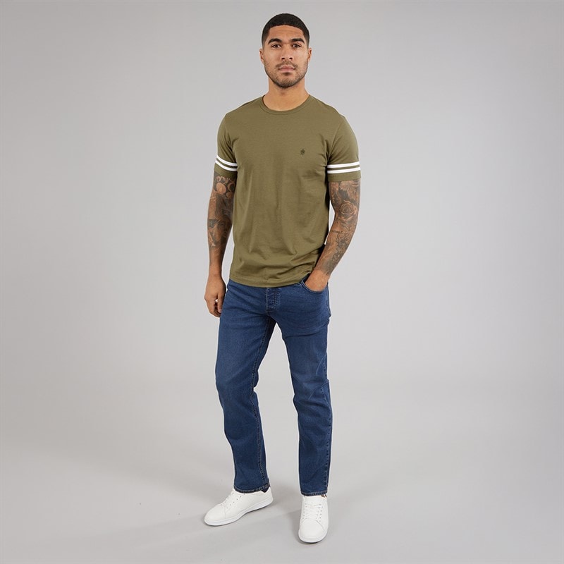 French Connection Mens Arm Stripes T-Shirt Light Khaki/White Lt Khaki/White - Image 4