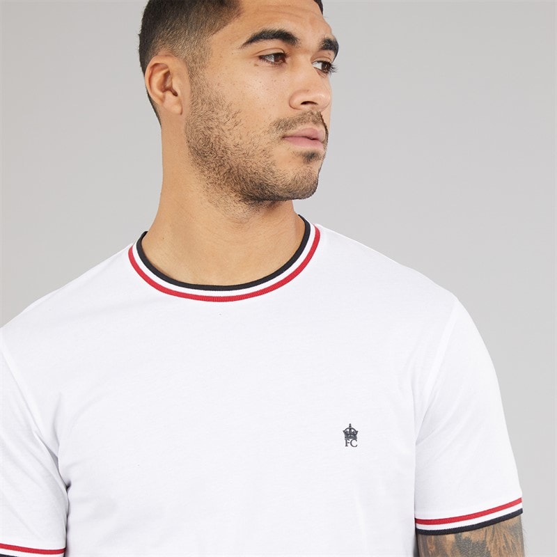 French Connection Mens 3 Col Ringer T-Shirt White - Image 3