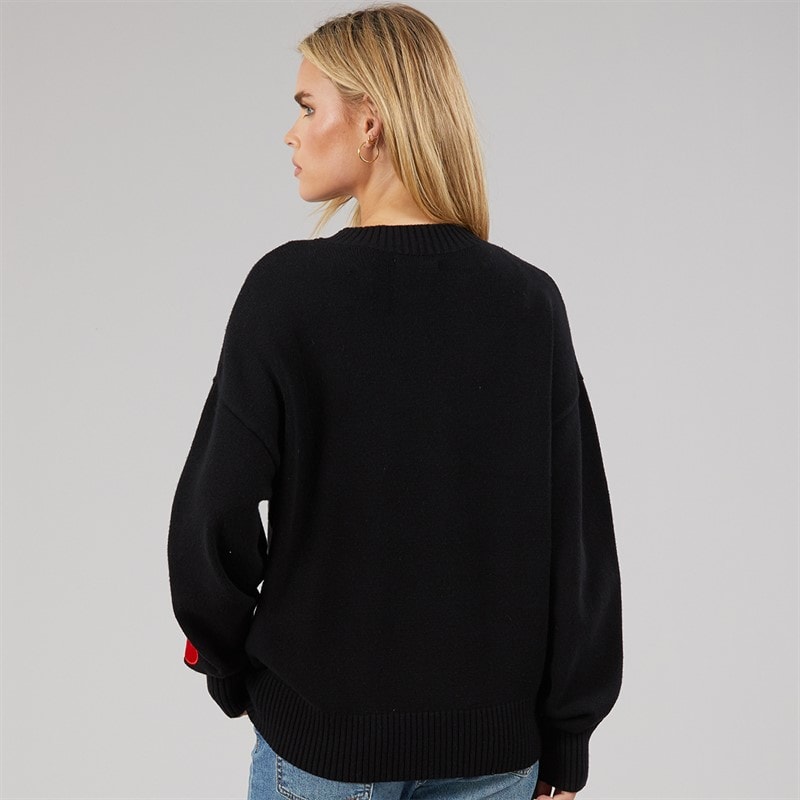 French Connection Womens Heart Appliq Crew Jumper Black/Lipstick Red - Image 2