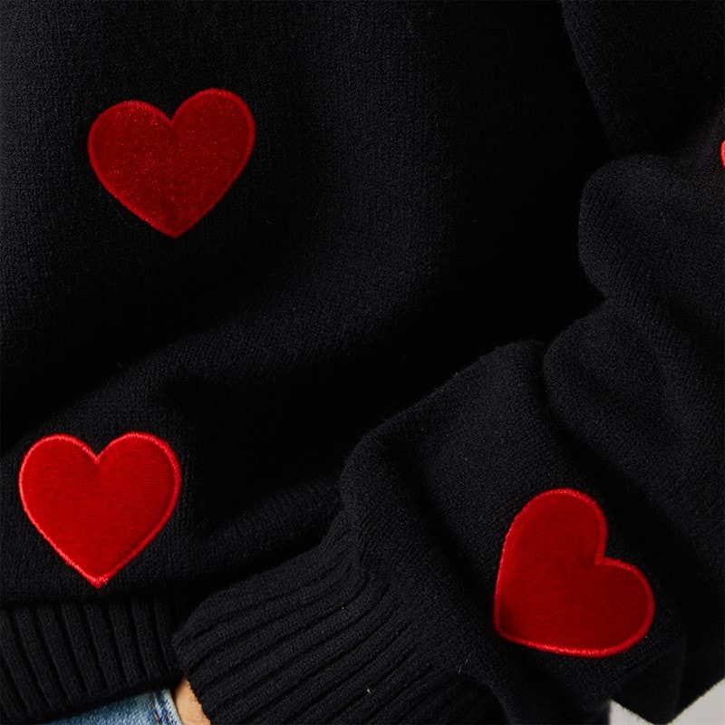 French Connection Womens Heart Appliq Crew Jumper Black/Lipstick Red - Image 3