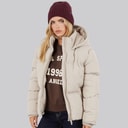 French Connection Womens Row Short Puffer Coat Light Taupe