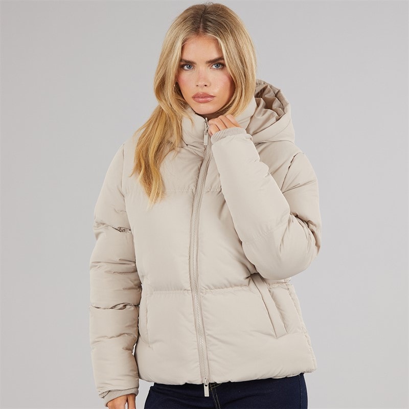 French Connection Womens Row Short Puffer Coat Light Taupe - Image 3