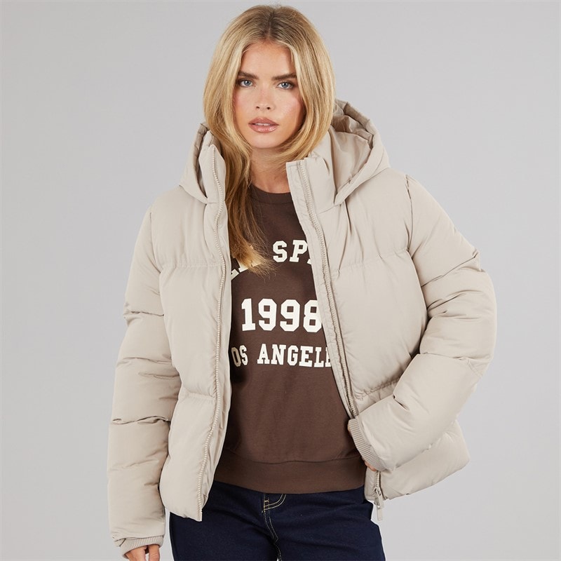 French Connection Womens Row Short Puffer Coat Light Taupe - Image 5