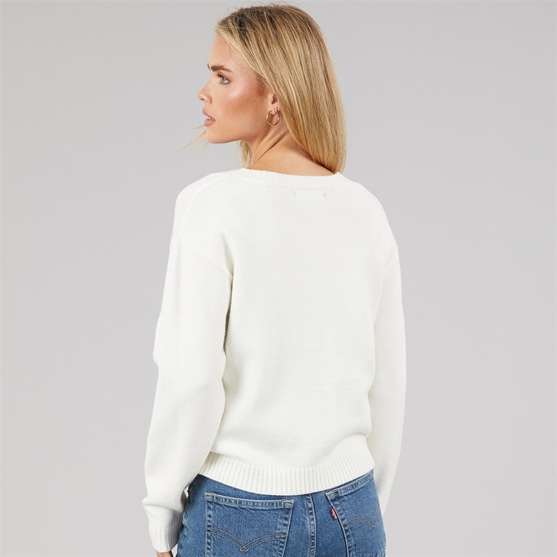 French Connection Womens Heart Appliqe Cardigan Winter White/Lipstick Red - Image 2