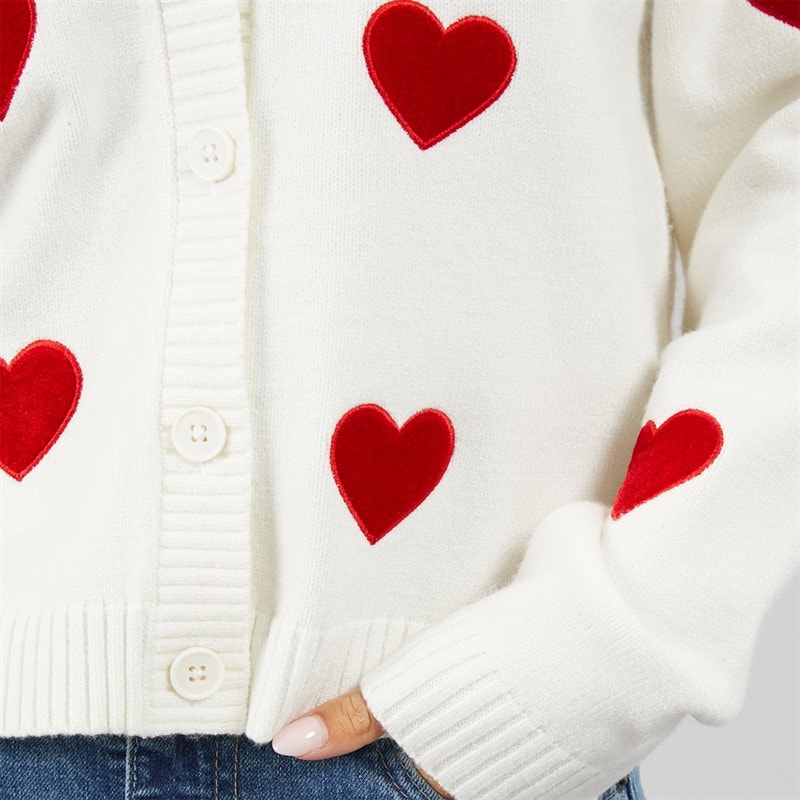 French Connection Womens Heart Appliqe Cardigan Winter White/Lipstick Red - Image 3