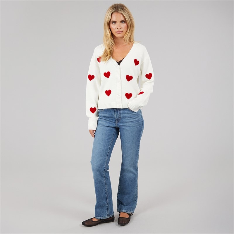 French Connection Womens Heart Appliqe Cardigan Winter White/Lipstick Red - Image 4
