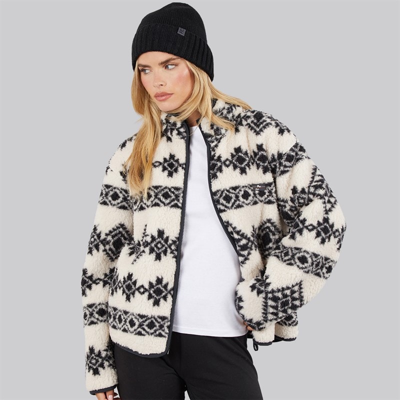 French Connection Womens Borg Aztec Zip Thru Fleece Oatmeal/Black - Image 1