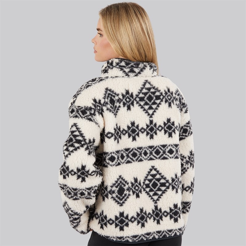 French Connection Womens Borg Aztec Zip Thru Fleece Oatmeal/Black - Image 2