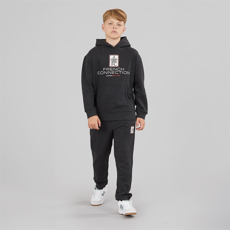 French Connection Boys Label Overhead Hoodie And Joggers Tracksuit Charcoal Melange/Ecru/Burnt Orange - Image 4