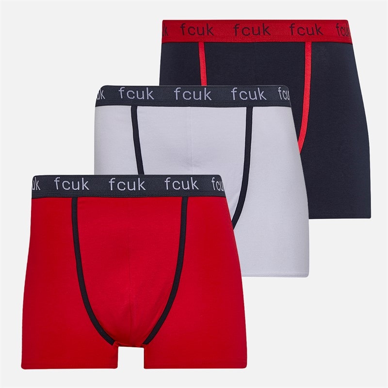 French Connection Mens Three Pack FCUK Boxer Trunks Fcuk 8 Marine/Red/White - Image 1