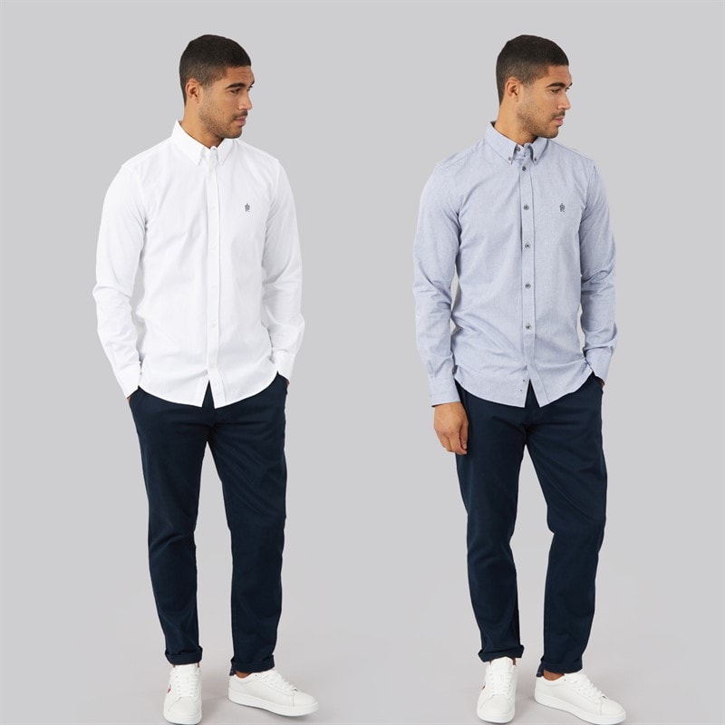 French Connection Mens Two Pack Oxford Shirts White/Marine - Image 4