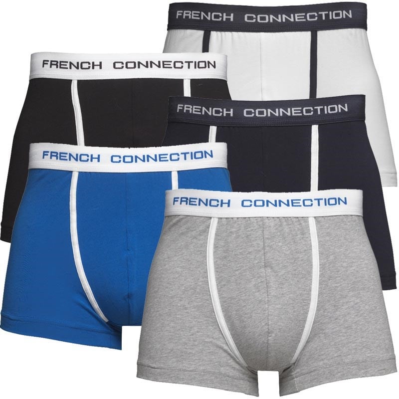 French Connection Mens Five Pack FC Boxer Trunks Black/Grey/White/Prince/Marine - Image 1