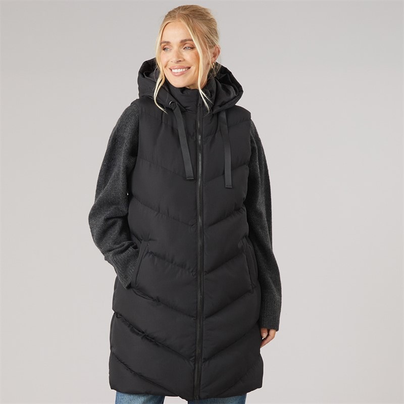 Onfire Womens Longline Hooded Gilet Black - Image 3