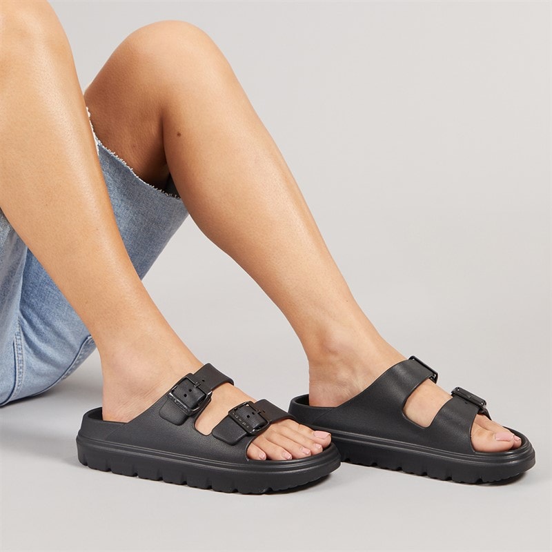 O'Neill Womens Sunset Double Buckle Sliders Black - Image 1