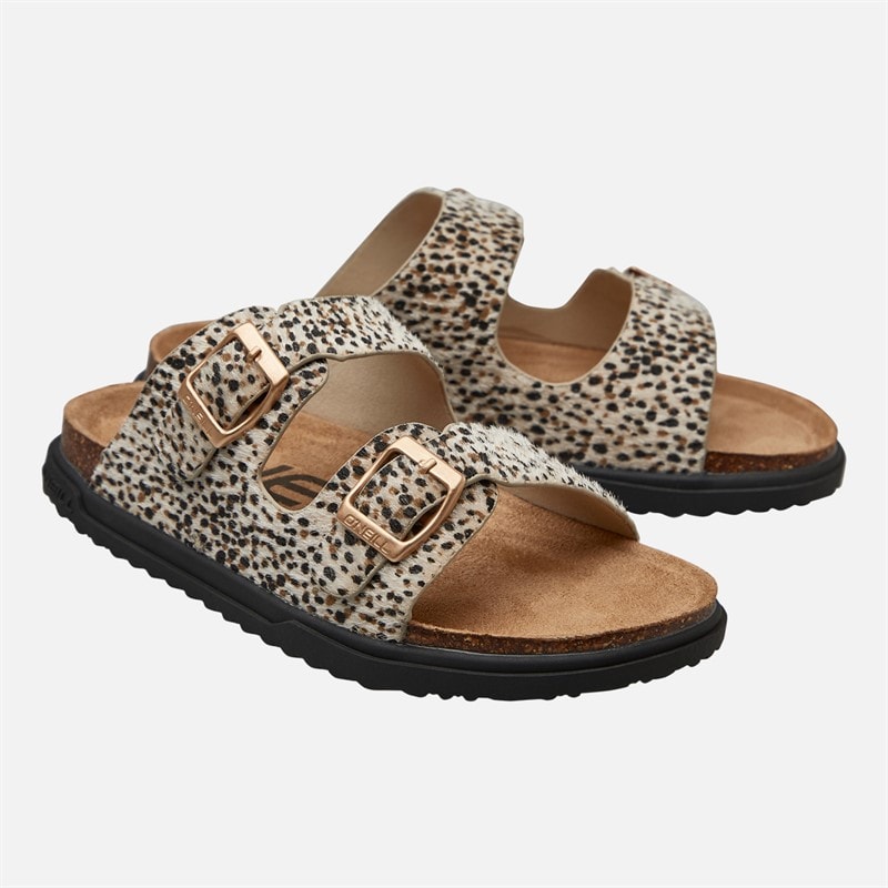 O'Neill Girls Junior Haleiwa Double Buckle Sliders Leopard - Image 1