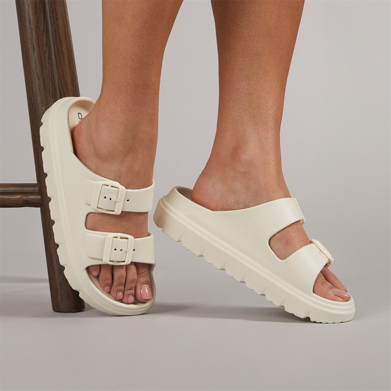 O'Neill Womens Sunset Double Buckle Sliders Whitecap Gray - Image 1