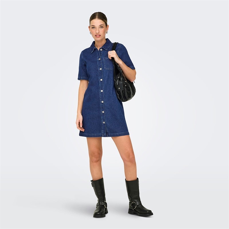 Only Womens Denim Dress Dark Blue Denim - Image 4