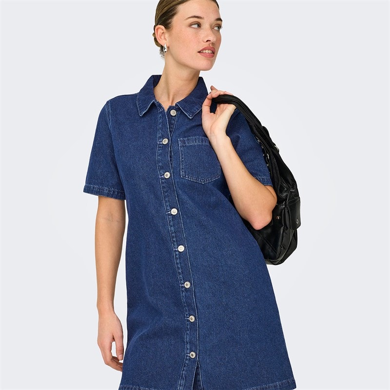 Only Womens Denim Dress Dark Blue Denim - Image 5