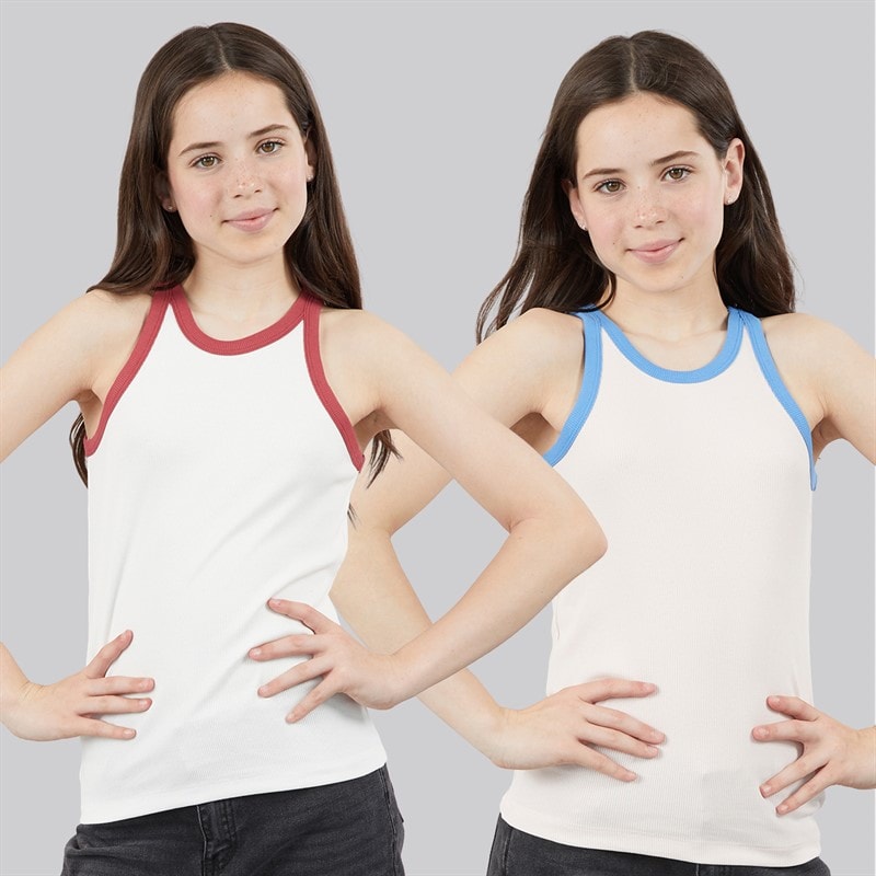 Only Girls Bina Two Pack Tank Tops Mauve Chalk - Image 1