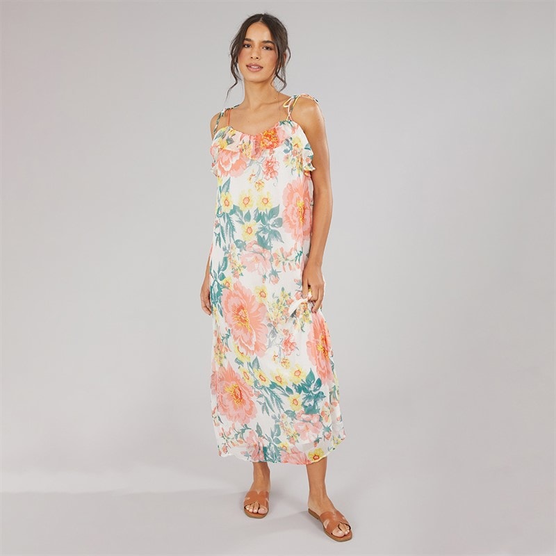 Only Womens Milla Strap Maxi Dress Cloud Dancer Big Flowers - Image 4