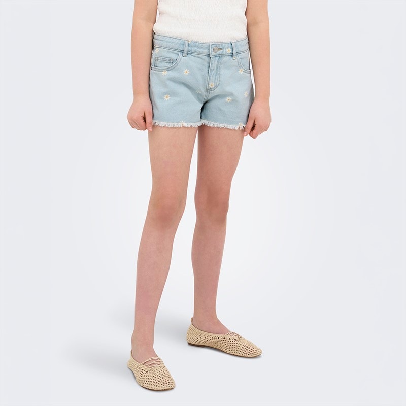 Only Girls Robyn Daisy Shorts Light Blue Denim