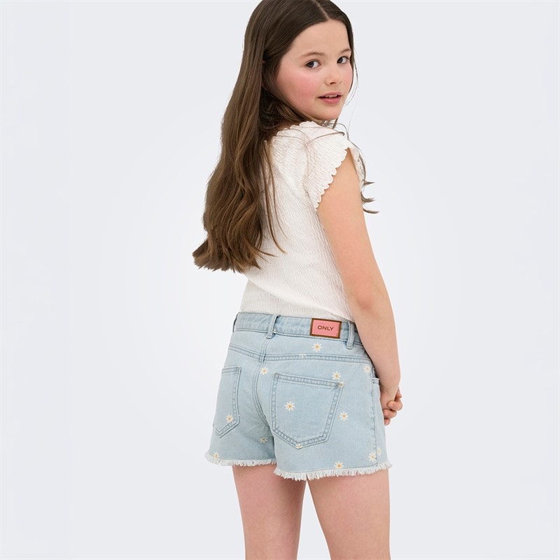 Only Girls Robyn Daisy Shorts Light Blue Denim - Image 2