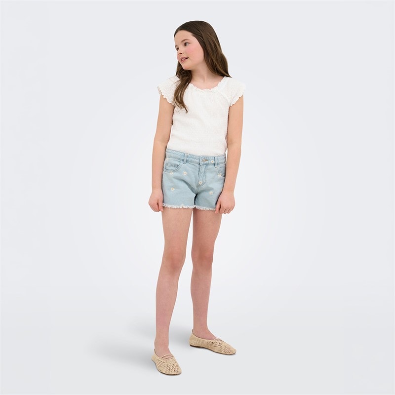 Only Girls Robyn Daisy Shorts Light Blue Denim - Image 3