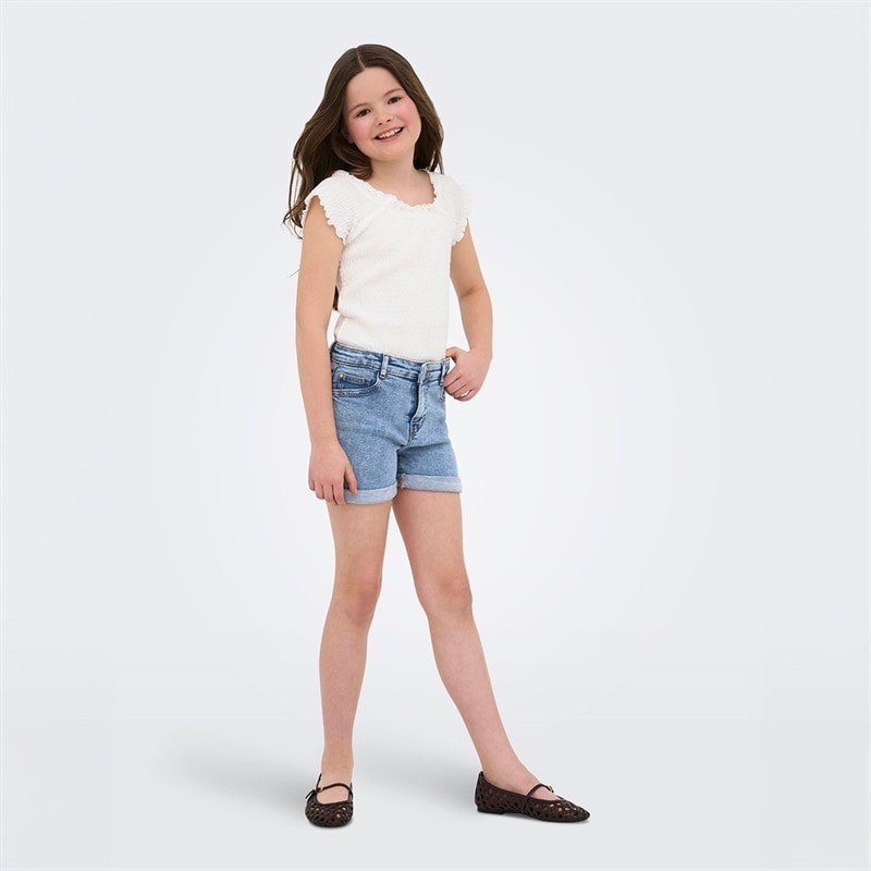 Only Girls Phine Denim Shorts Light Blue Denim - Image 3