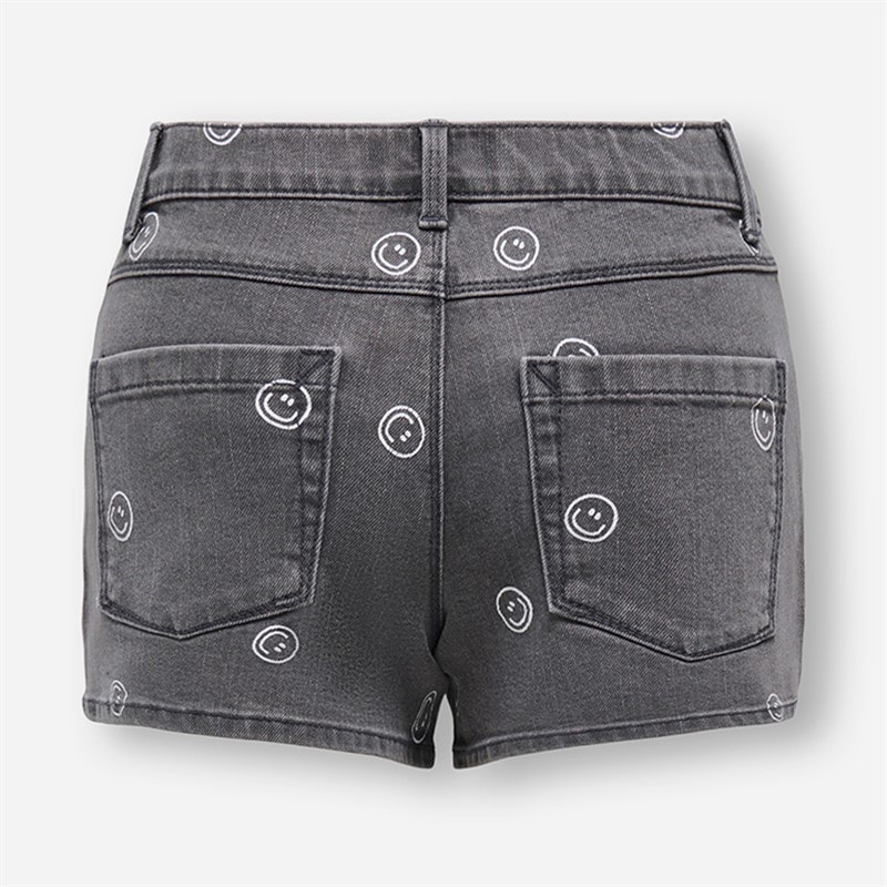 Only Girls Blair Print Denim Shorts Light Grey Denim - Image 2