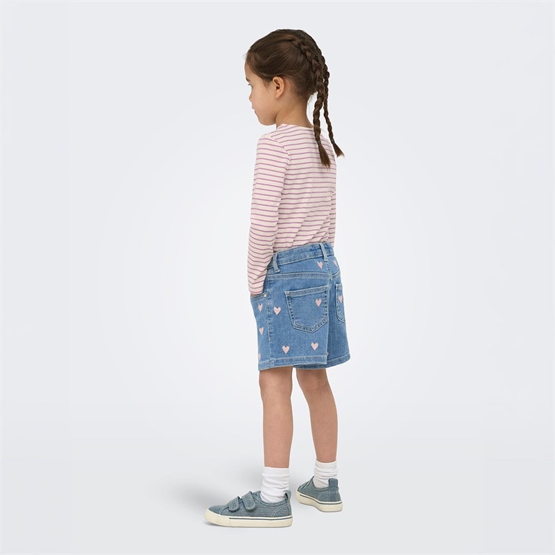 Only Girls Mini Juicy Heart Denim Shorts Light Medium Blue Denim - Image 3