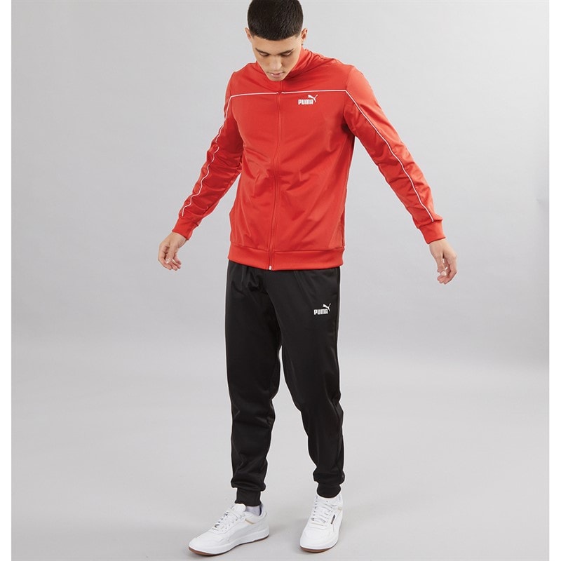 Puma Mens Piping Poly Tracksuit Red Fire - Image 1