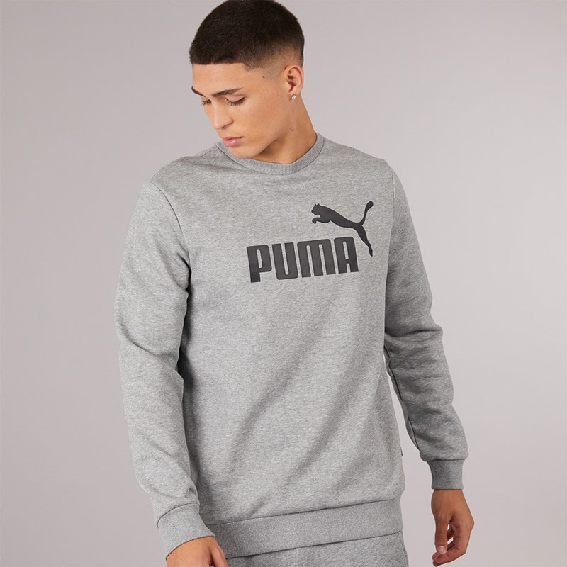 Puma Mens Essentials Big Logo Crew Neck Sweatshirt Medium Grey Heather - Image 1