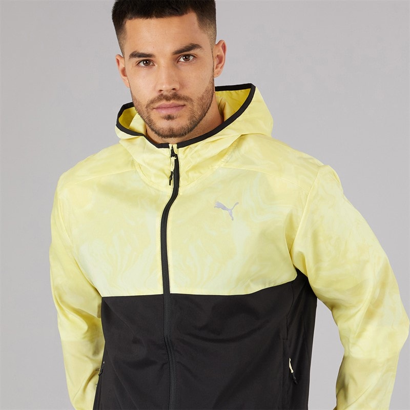 Puma Mens Run Lightweight Marble Running Jacket Black/Yellow - Image 3