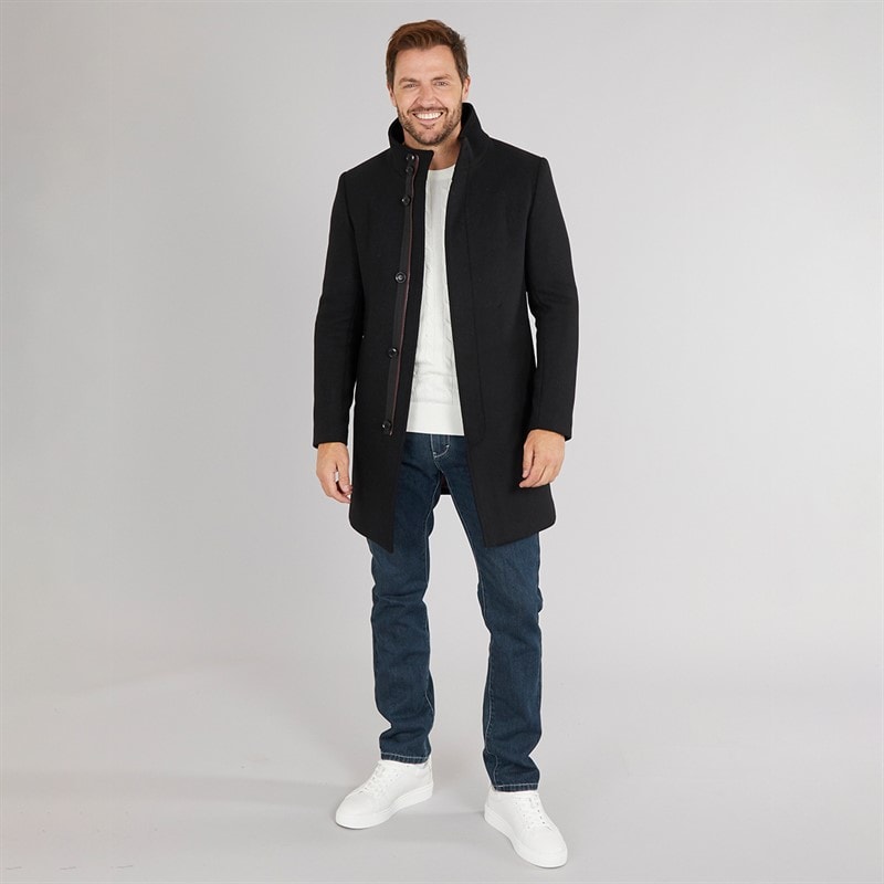 Feraud Mens Premium Funnel Neck Car Coat Black - Image 4