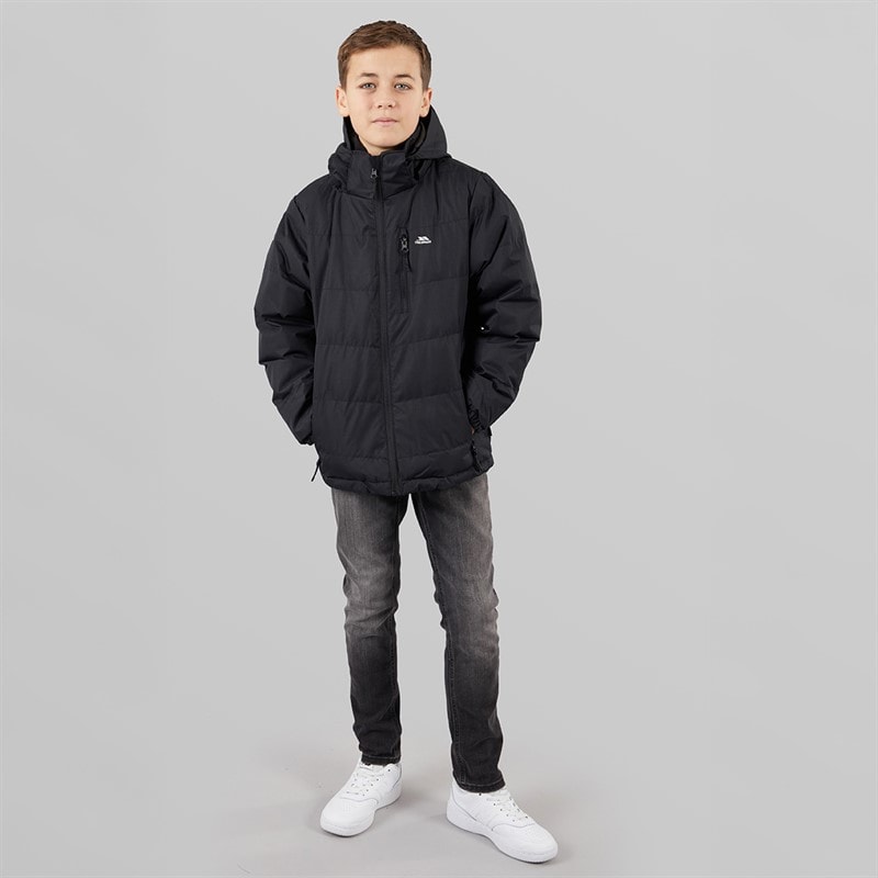 Trespass Junior Boys Figo Waterproof Padded Hooded Jacket Black - Image 4