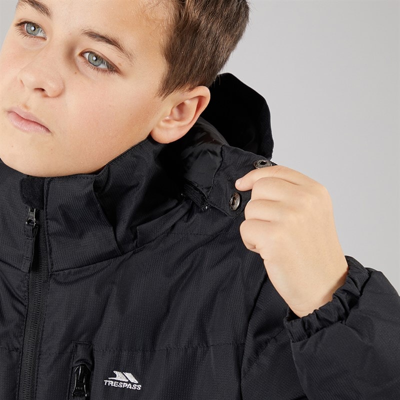 Trespass Junior Boys Figo Waterproof Padded Hooded Jacket Black - Image 5